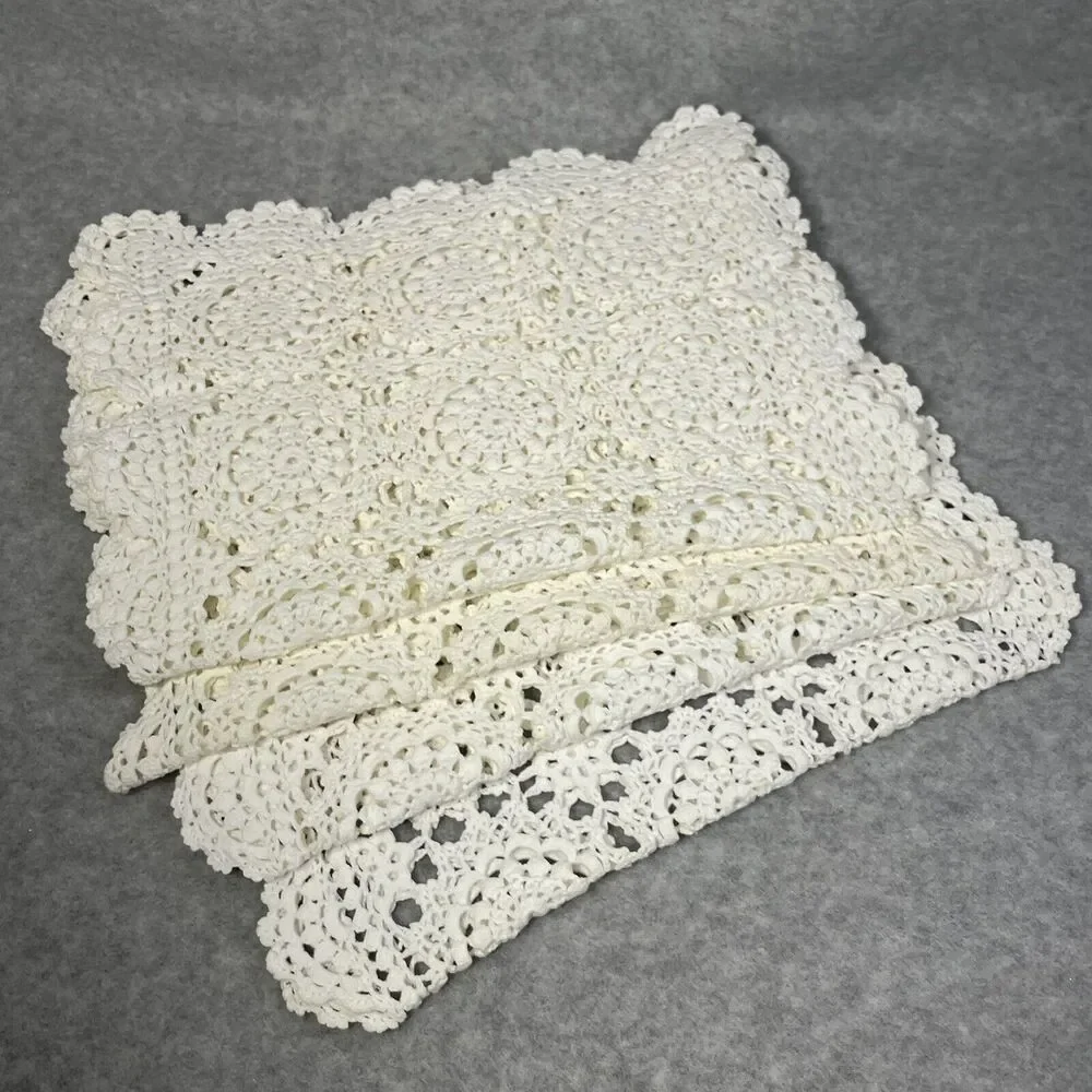 Vintage Beige Ecru Crochet Kitchen Table Placemat Set 4 Scalloped Edge‎ 11 X 18